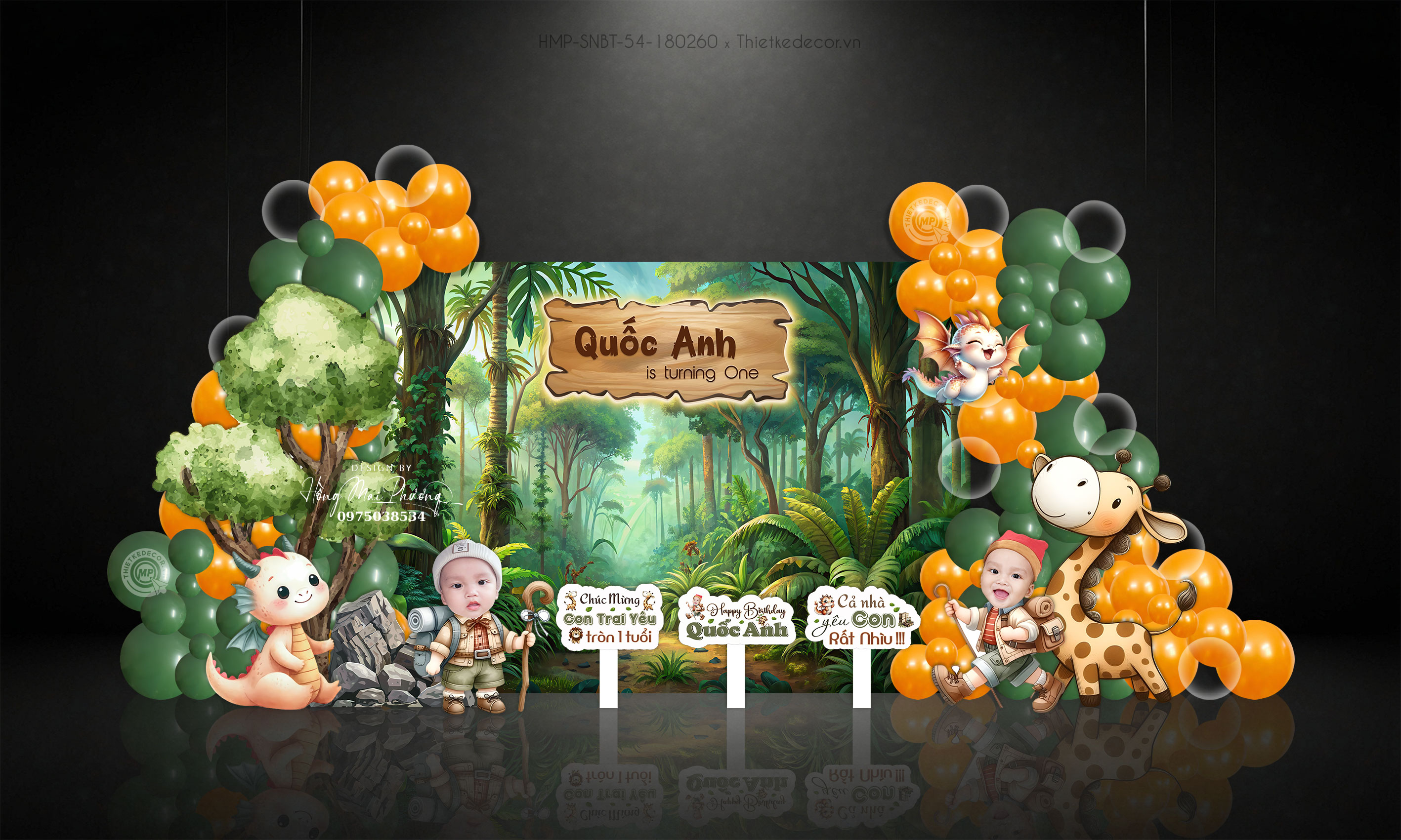 Sinh nhật bé trai tuổi rồng chủ đề safari tone xanh- vàng